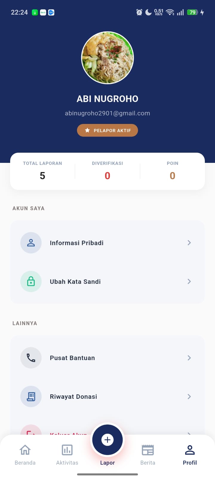 Tampilan formulir laporan bencana di aplikasi mobile Jember Siaga